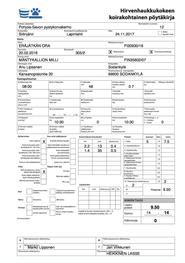 Eräjätkän Ora HIRV0 Siilinjärvi 24.11.2018 Kalinka-haukut