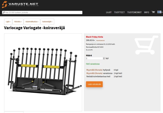Variocage varuste.net:n hinta Black Friday-tarjouksena 29.11.2019